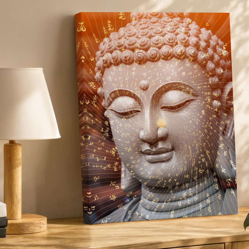 Toile, statue sereine en gros plan représentant une statue de Bouddha avec art mural, détails faciaux complexes et une expression paisible, art mural sur toile