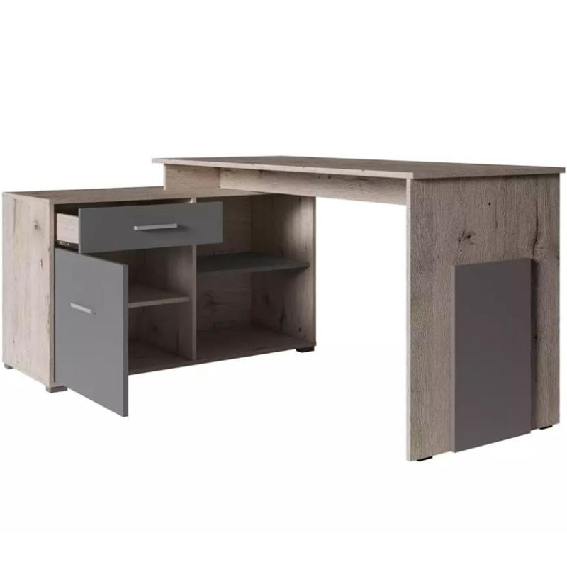 Como L-Shaped Metal Base Writing Desk, Oak Wellington
