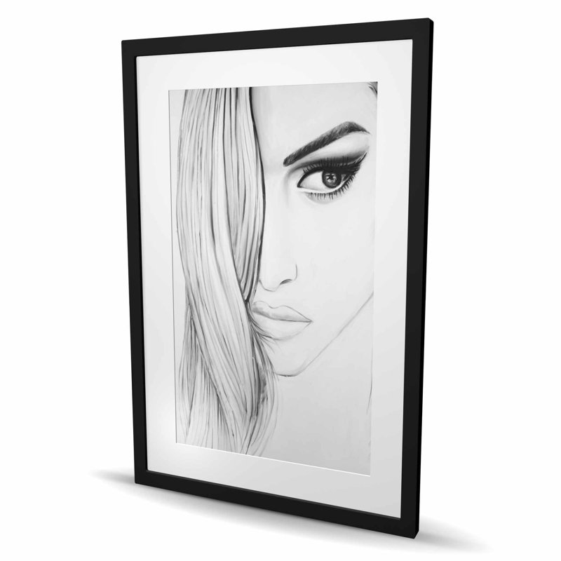 Portrait noir et blanc - femme figurative, impression encadrée