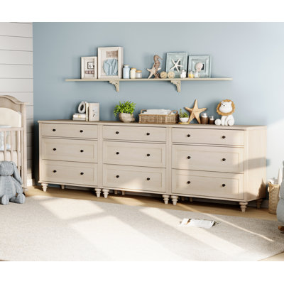 Scarlett Kids Dressers With 9 Wide Chest Of Drawers, Large Wood Baby Dressers For Living Room, Nursery, Hallway
