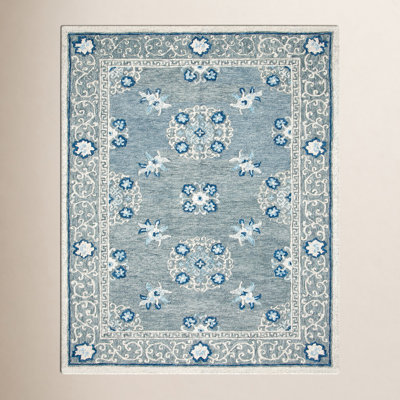 Akins Gray Ivory Hand-Tufted Wool Oriental Rug