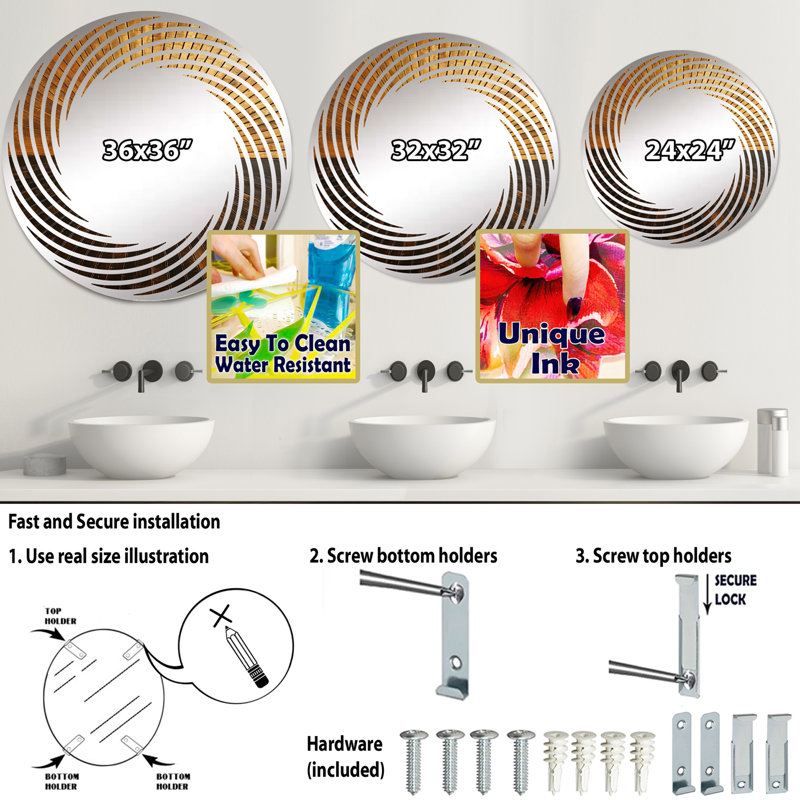 Bronze brillant Symetry IV - Miroir mural en spirale MIR105894 C, 31,4 po x 31,4 po