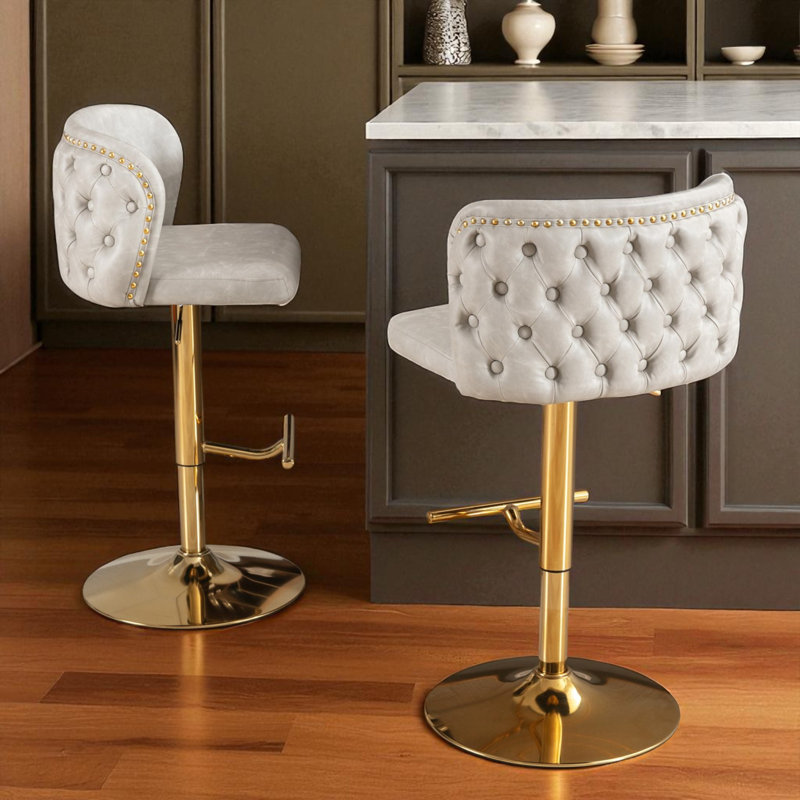 Tabouret de bar pivotant à hauteur réglable Zager , Siège beige / cadre doré
