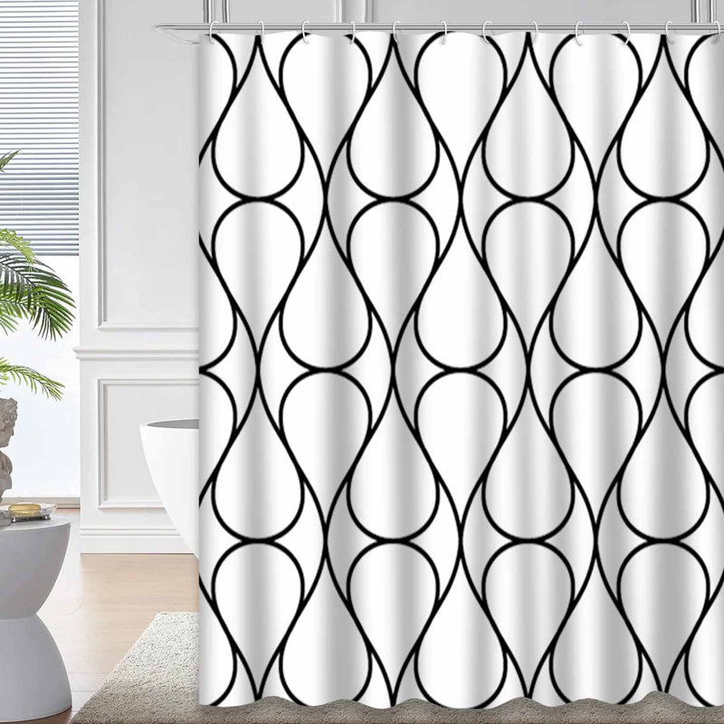 Rideau de douche à motif abstrait géométrique noir et blanc avec 12 crochets, L 72 po x l 84 po