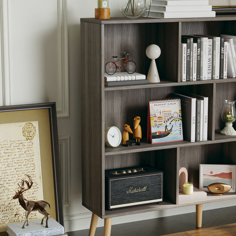 Bibliothèque Marlik, (8 tablettes) H 42,5 po x l 47,2 po x P 9,4 po, Gris platine