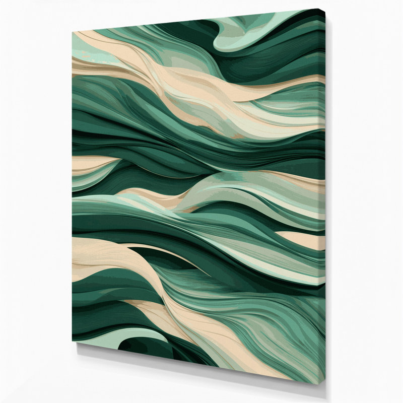 Abstrait paysage 60, art mural sur toile verte, H 36 po x l 24 po