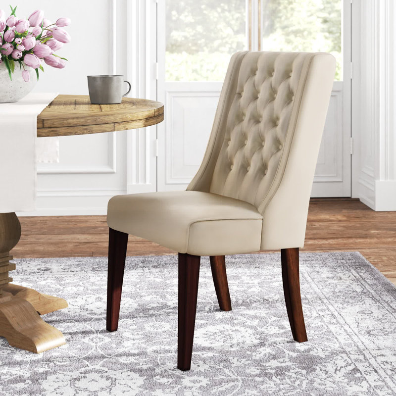 Dukinfield 20.5'' H Tufted Upholstered Side Chair, Beige Linen, Chestnut