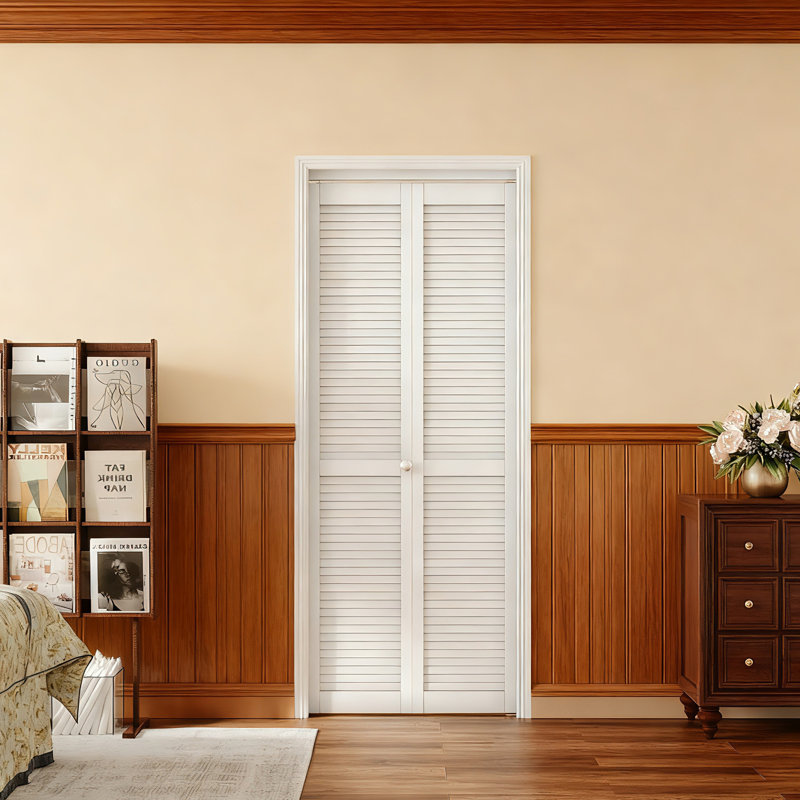 Bifold Closet Door -White Full Louvre Surface Design Folding Interior Door With Installation Hardware Kit
