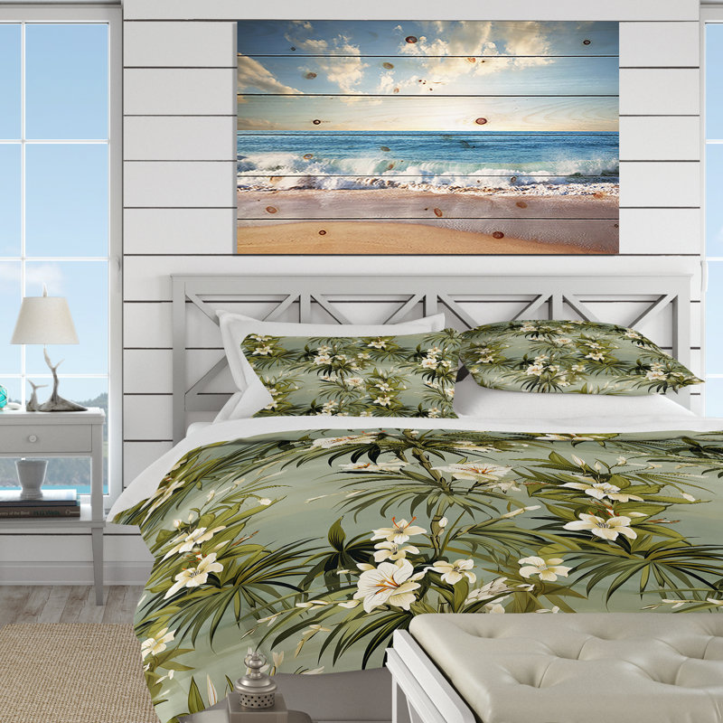 Bamboo Reflections Tropical Pattern III Duvet Cover, Queen Duvet Cover + 2 Standard Shams