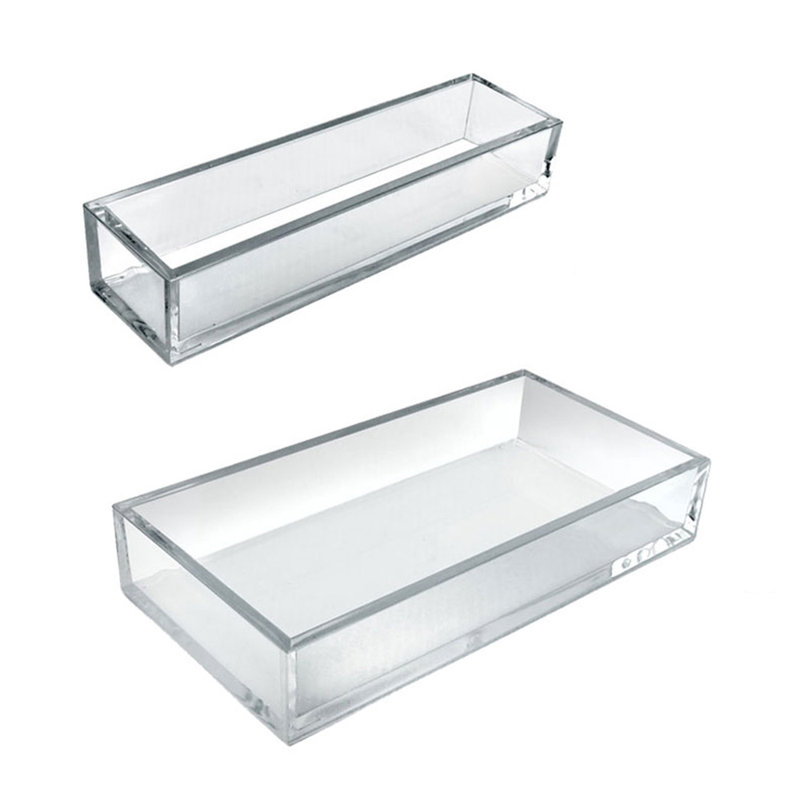 Deluxe 3 Piece Clear Acrylic Tray Set, Two Narrow Rectangle Trays and One Large Rectangle Tray Organizer for Desk or Counter