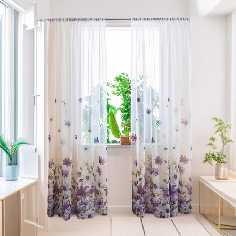 White Floral Sheer Curtains,Butterfly Print- Charming Modern Floral Curtains for Living Room, Dining Room, & Bedroom