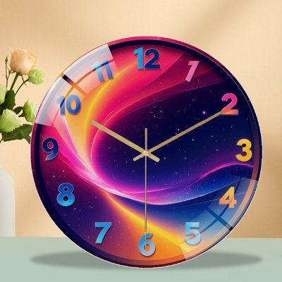 Galaxy Wall Clock Art - 12'' Modern Glass Wall Clock
