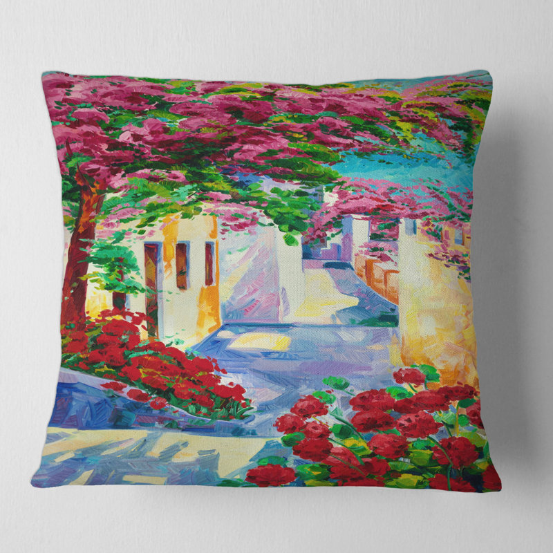 Colourful Traditional Santorini Houses Pillow, 18" x 18"