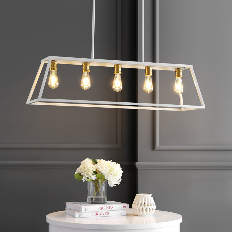 Luminaire suspendu pour îlot de cuisine à 5 lumières Gearld, Blanc