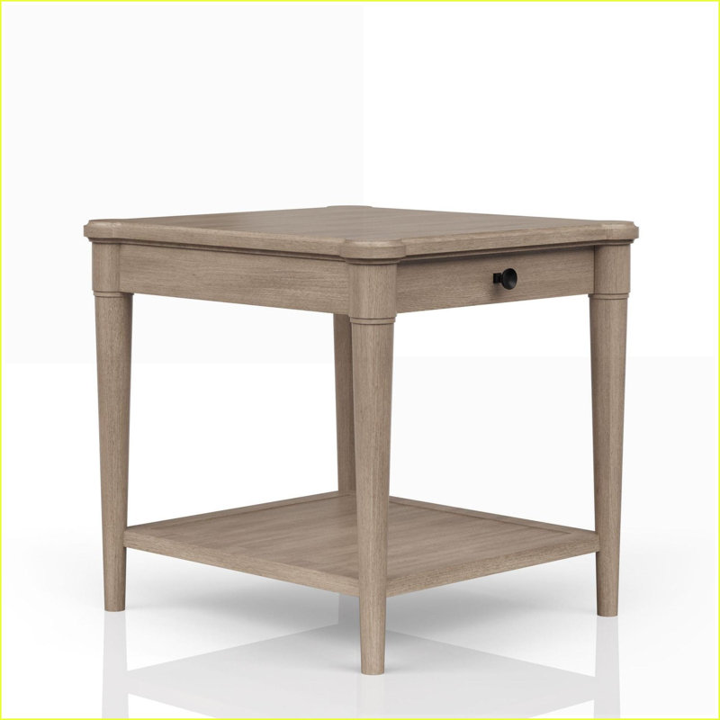 Table basse transitionnelle décontractée à finition sable avec tablette de rangement et tiroir pour le salon, Beige