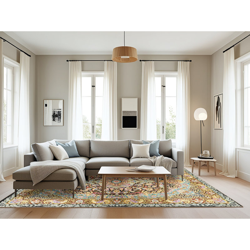 Tapis bleu / rose / bleu sarcelle tissé à la machine Giorgia, Rectangle 8 pi x 10 pi