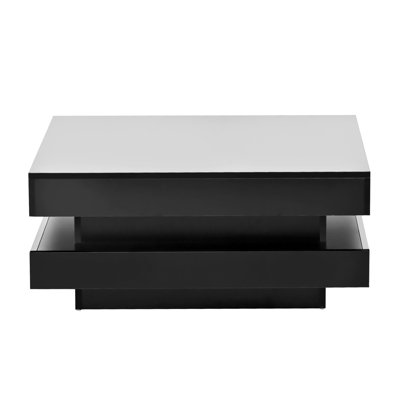 High Gloss Minimalist Design With LED Lights, 2-Tier Square Coffee Table, Center Table For Living Room,Black