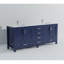 Meuble-lavabo double bleu marine 84 po X P 22 po D, dessus en quartz blanc et ensemble de robinet-903652276