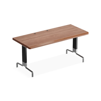 Bureau rectangulaire en bois massif noisette + noir + argent + acier inoxydable
