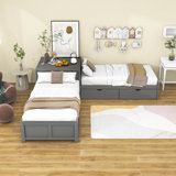 L-Shaped 2 Drawers Twin Size Platform Beds With Twin Size Trundle