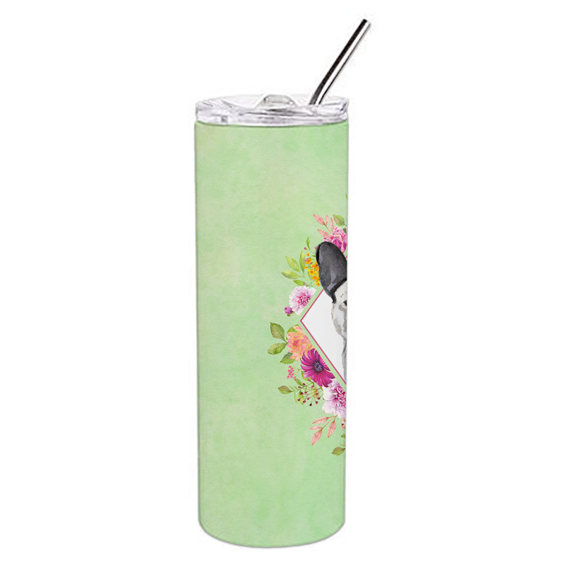 E23BF9F8391D466E9CA4F8DFEBD9A7DB de verre 20 oz à double paroi en acier inoxydable chiot, Frenchie, Vert