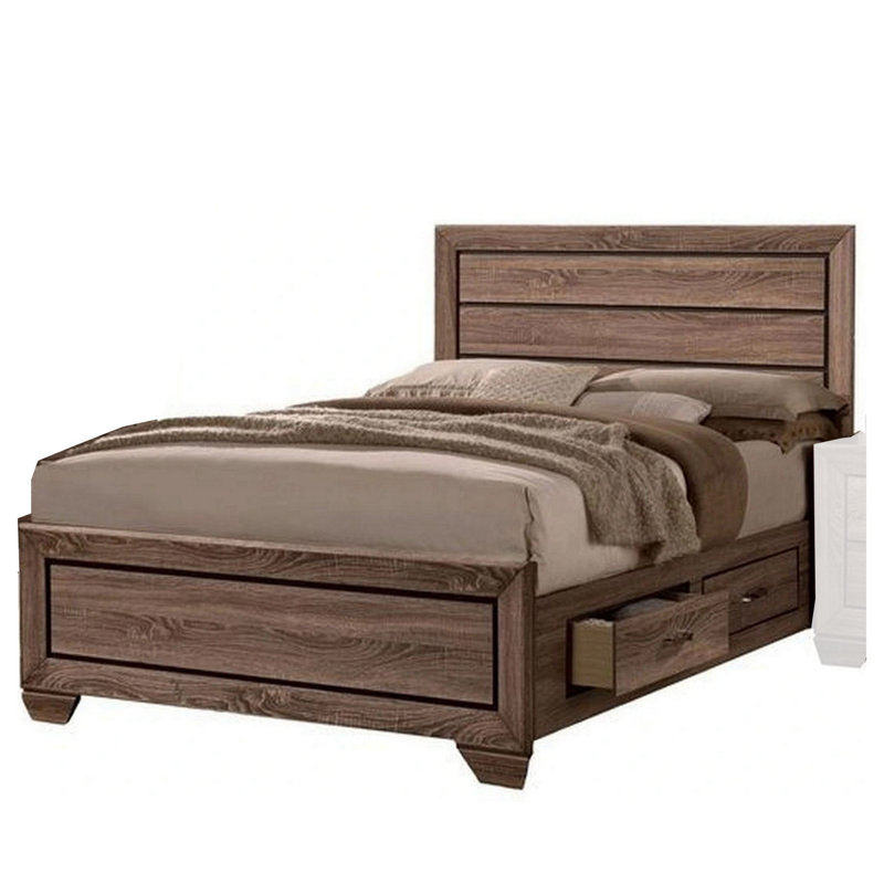 Grand lit plateforme avec rangement Jujuan, Brun, California King