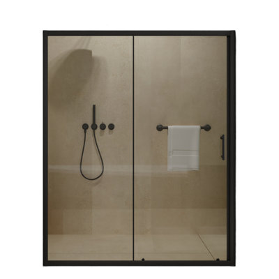 Porte de douche haute coulissante simple avec poignée en acier inoxydable noire 