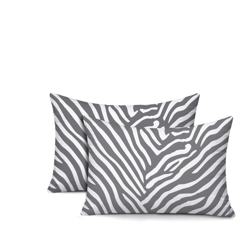 Oreiller réversible intérieur / extérieur à imprimé zébré Kits, 20x14, Gray