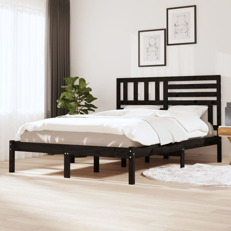 Bed Frame Solid Wood, white, European Kingsize (160 x 200cm)