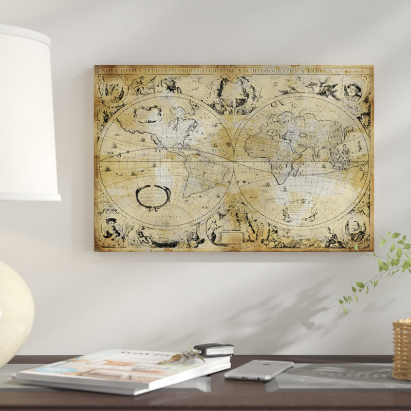 Carte du monde antique par Russell Brennan, impression sur toile tendue, H 26 po x l 40 po x P 1,5 po, Pas de tapis