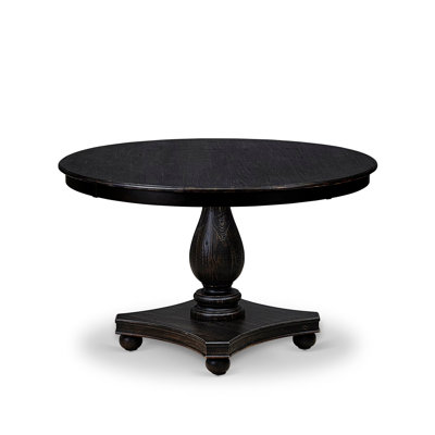 5 Piece Dining Table Set Consists of a 48" Round Table with Pedestal and 4 Burgundy Parson Chairs, Sand Blasted Black