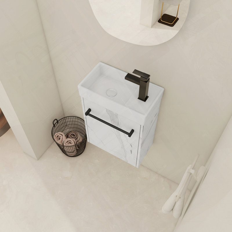 Meuble-lavabo flottant mural avec évier en céramique