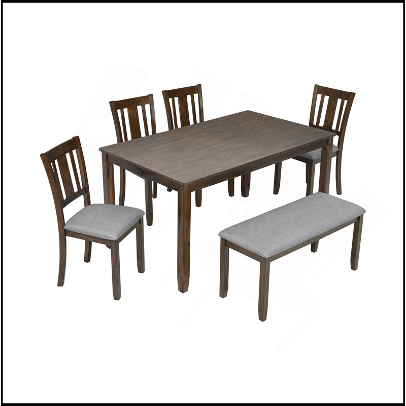 Ensemble de salle à manger de cuisine 6 pièces, table de salle à manger rectangulaire en bois avec 4 chaises rembourrées et un banc, ensemble de table de salle à manger pour 6 personnes, salon, bar et cuisine