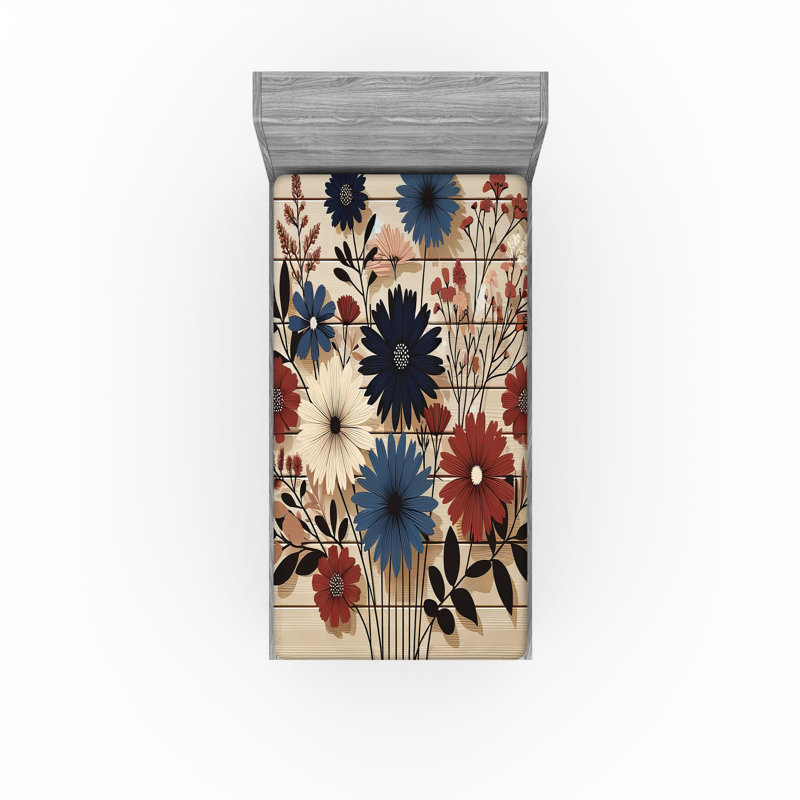 Rustic Fitted Sheet_ Modern and Simple Bouquet_ Night Blue Ruby and Champagne, Simple