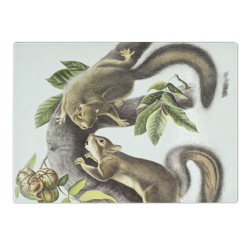 Glass Hare Squirrels by J.W. Audubon Chopping Board, 39 cm W x 28.5 cm L