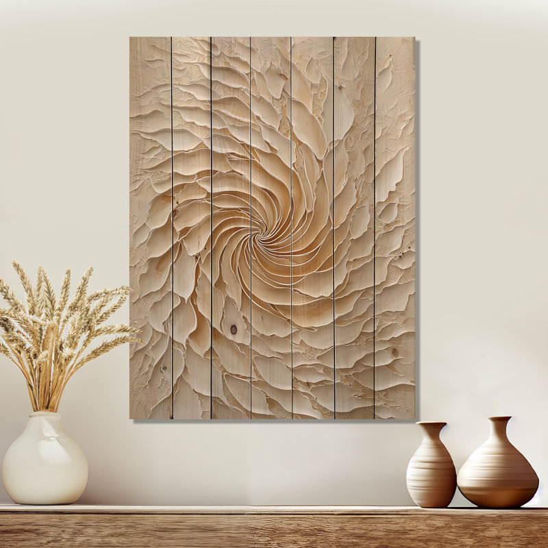 Radiant Swirl Vortex II - Botanicals Wood, art mural sur bois de pin naturel, H 44 po x l 34 po x P 0,78 po