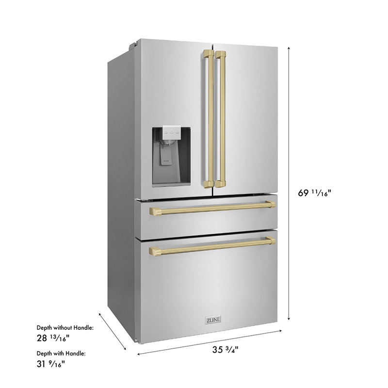 ZLINE Autograph Edition 36" French Door Refrigerator w/ Water and Ice Dispenser in Fingerprint Resistant Stainless Steel Traditional Handles