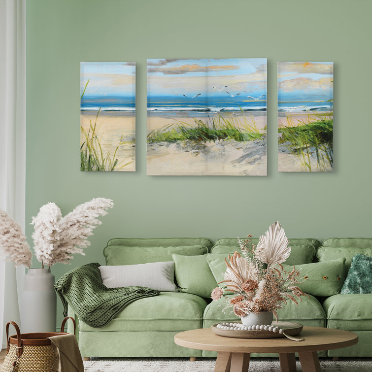 3 Panel Wall Art Beach Summer Landscape Art Set Above Couch Wall Decor  Small Beach Painting Home Office Decor Side Table Decor Ideas 