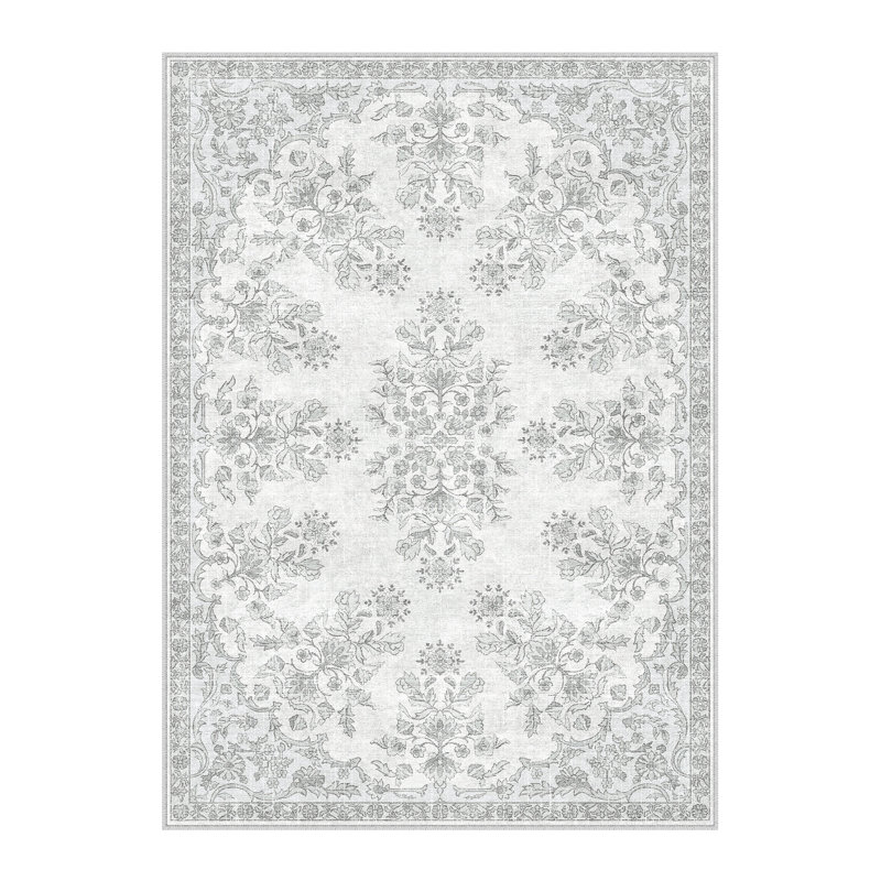 Tapis damas lavable à la machine avec envers antidérapant gris Elyra, Rectangulaire 3 pi x 5 pi