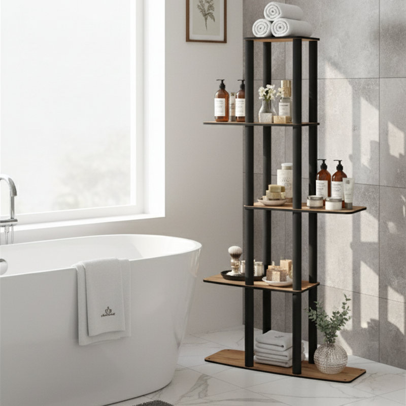 Tall Vertical Shelving Units - Plant Stand, Walnut