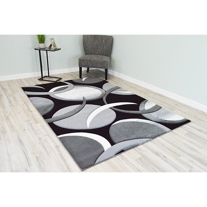 Tapis à motifs abstraits noir / gris Mccampbell, Rectangle 5 pi 2 po x 7 pi 2 po