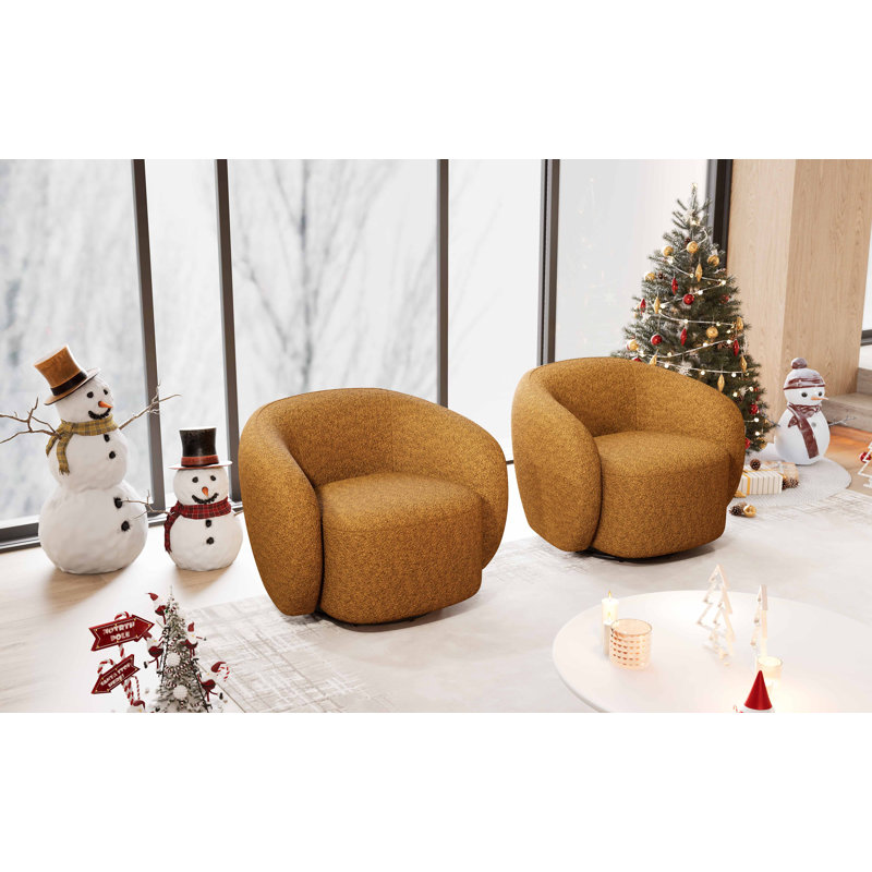 Coheman Upholstered Swivel Accent Chairs, Boucle Swivel Barrel Chair, Arm Chairs for Small Space, Yellow/Tan