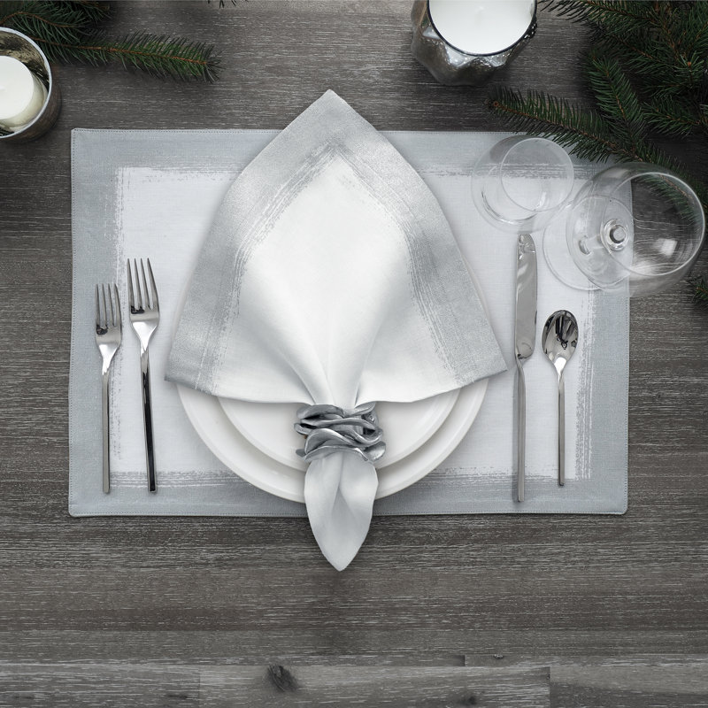 Metallic Brushstroke Linen Napkin, White