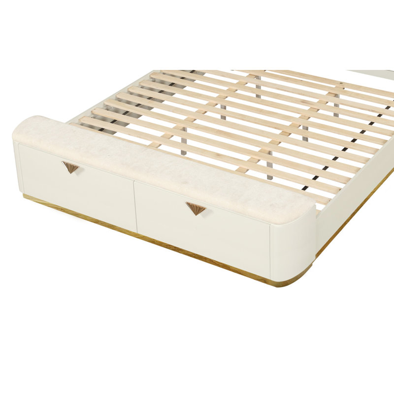Très grand lit tapissier de style moderne en bois avec tiroirs de pied de lit, Très grand