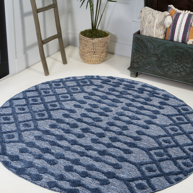 Tapis bleu marine intérieur / extérieur Adalbern, Rond 5 pi 3 po