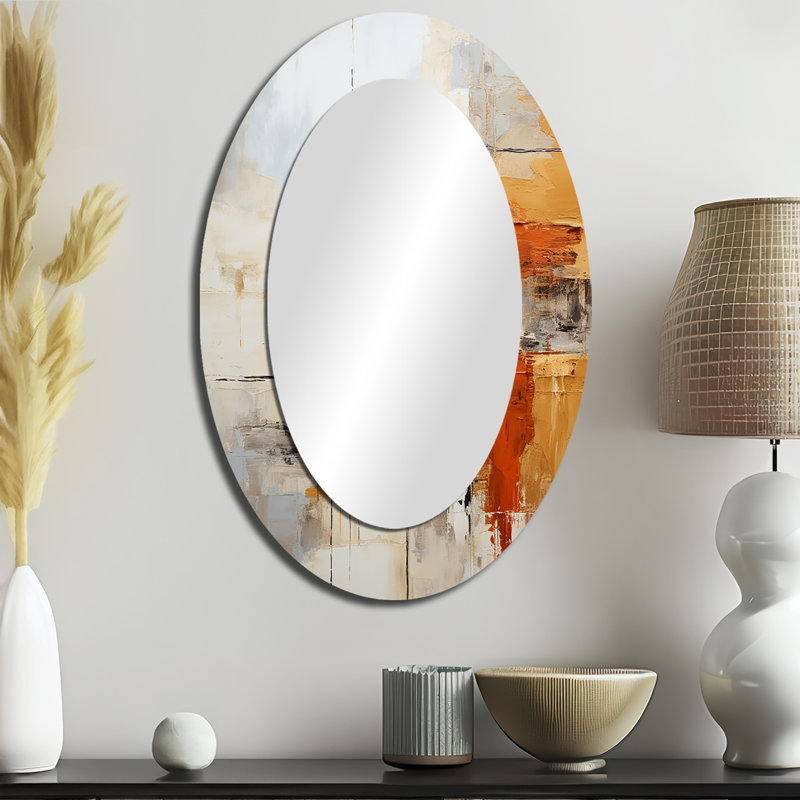 Orange Black Abstract Fractal Impressions - Modern Oval Wall Mirror, 36" x 24"