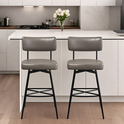 Swivel Bar Stools Set of 2 for Kitchen Island with Iron Frame Backrest Wide Cushion PU Fabric Retro Counter Height Bar Stool Vintage Bar Chair Home Fu by 17 Stories