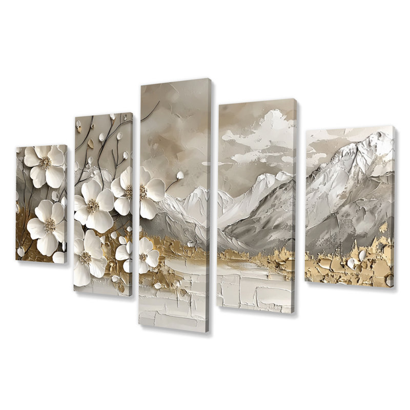 Or et blanc, Alpes bavaroises, montagnes, ensemble d'art sur toile