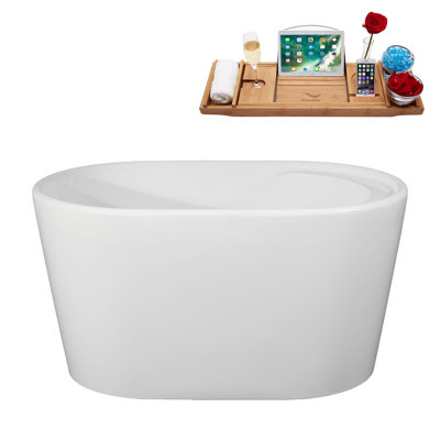47" Streamline Soaking Freestanding Tub and Tray With Internal Drain