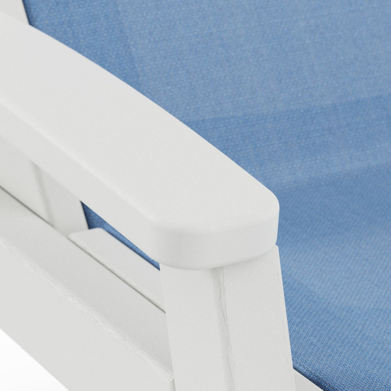 Chaise longue POLYWOOD Coastal, Blanc, Tissu natté bleu bord de piscine